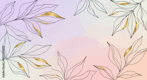 Soft Pastel Leaves with Delicate Details on a Gradient Background