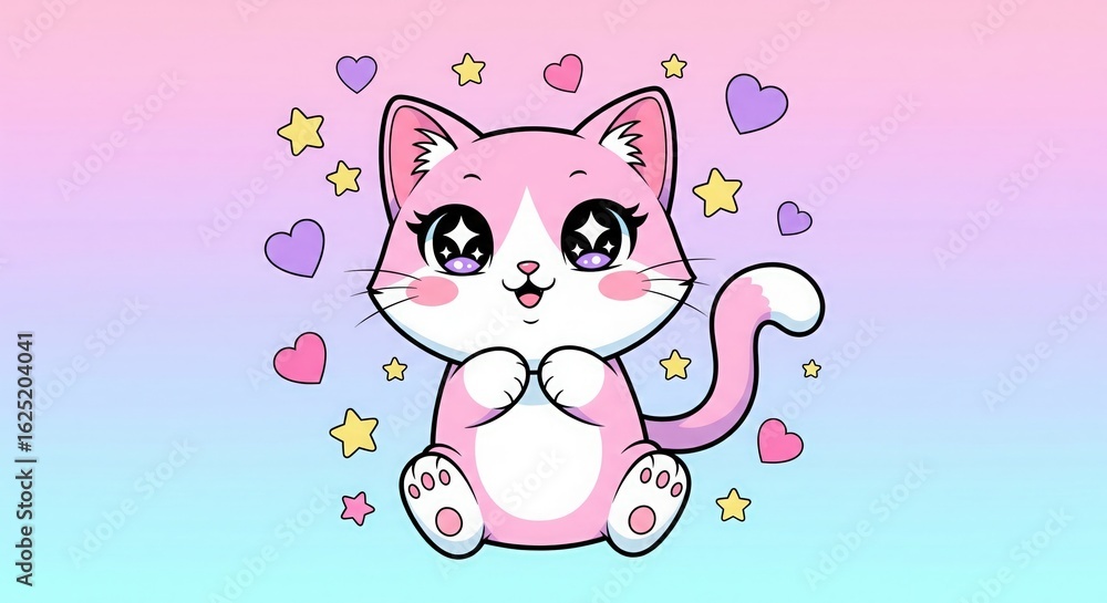 Fototapeta premium Uwu Cat Kawaii Wallpaper – Cute Cat Background in HD, Beautiful Cat Art