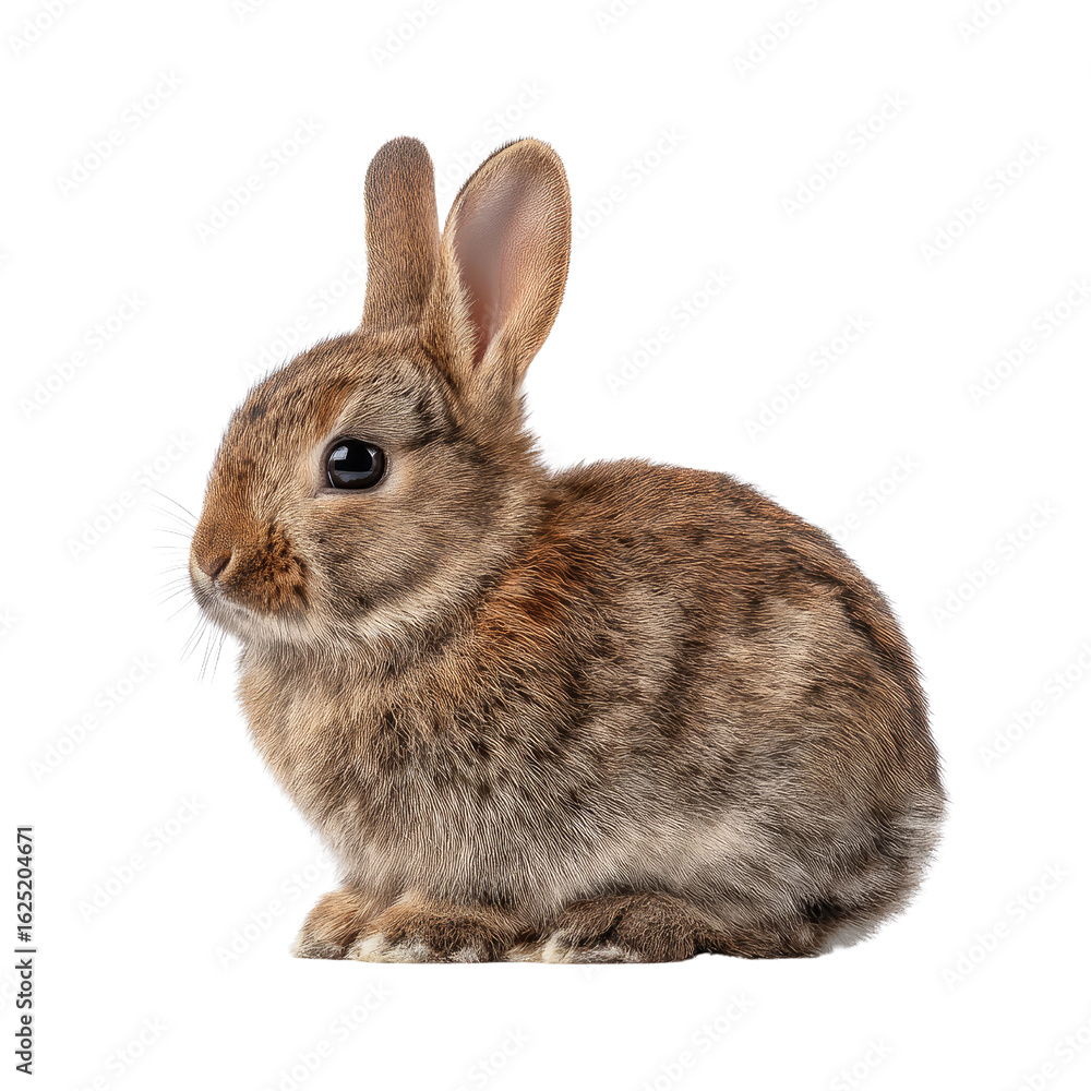 Obraz premium Cute Brown Rabbit Sitting Gracefully on White Background with Soft Fur and Expressive Eyes
