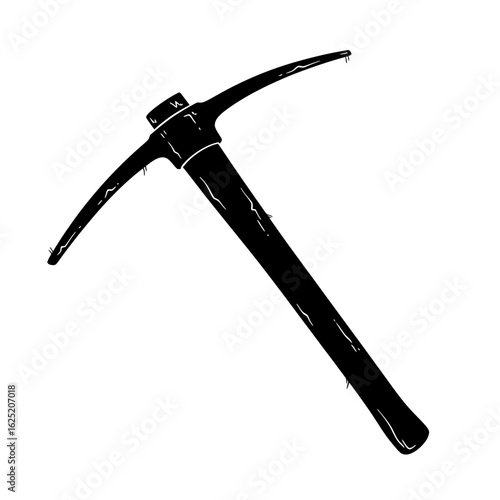 Black pickaxe silhouette isolated on white background, vector illustration