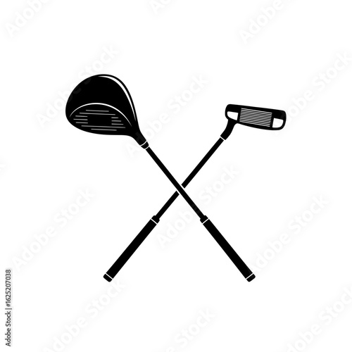 Crossed golf club and putter isolated on white background