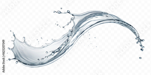 realistic 3d smooth liquid clean water splash in curve style isolated on transparent background