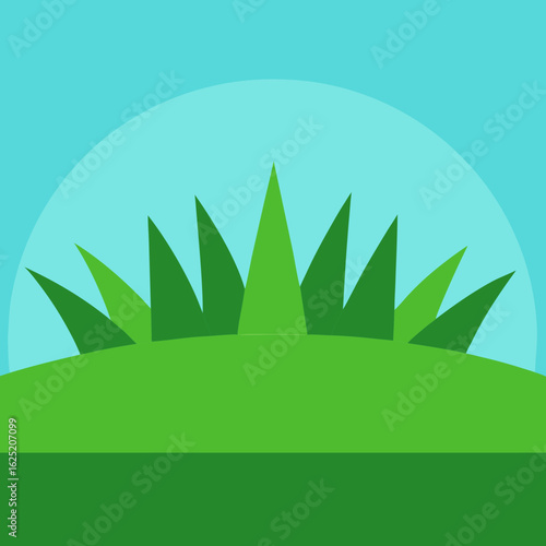 Stylized green grass blades against a bright blue sky