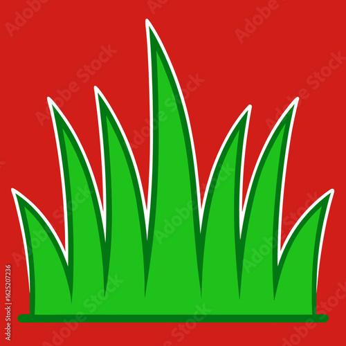 Stylized green grass blades on a red background