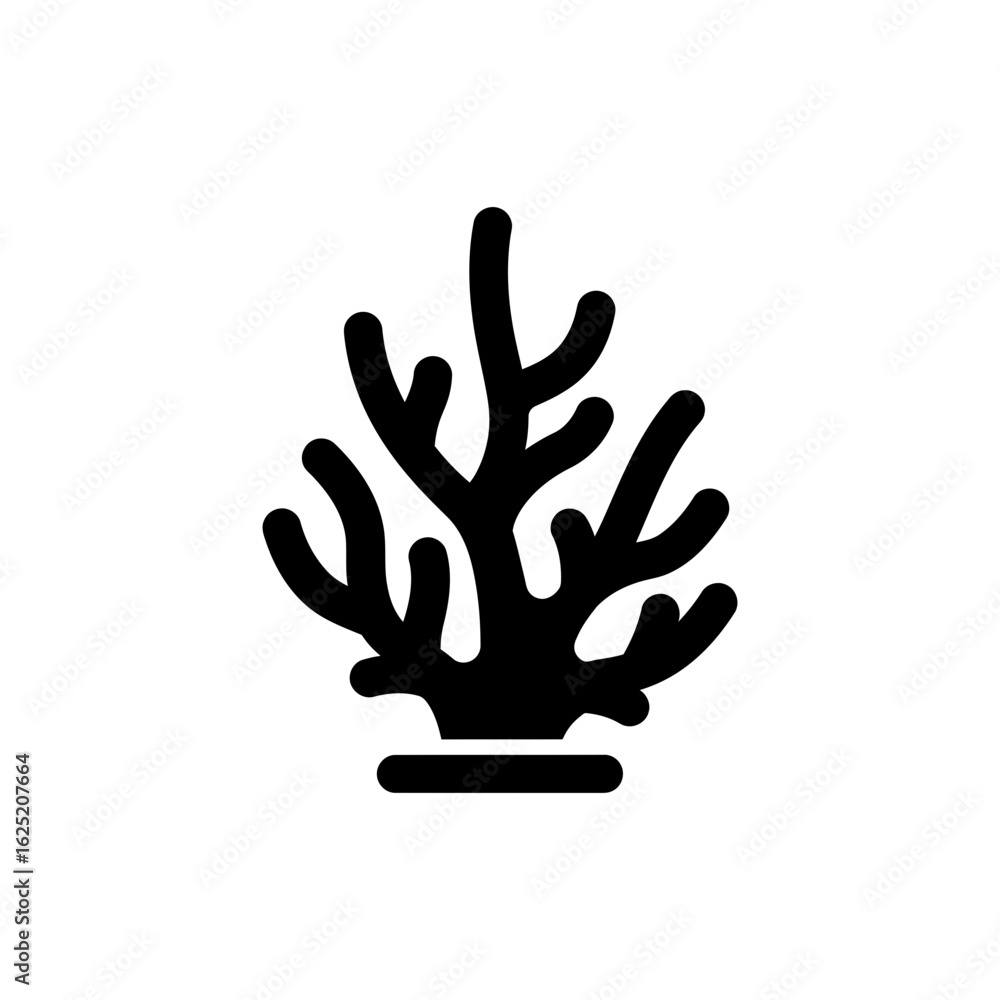 Obraz premium Black filled coral sculpture icon for home decoration and ocean inspired design
