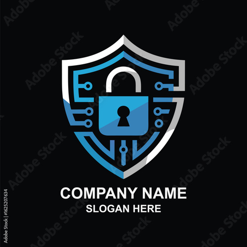 Secure Digital Shield with Padlock and Circuitry Elements