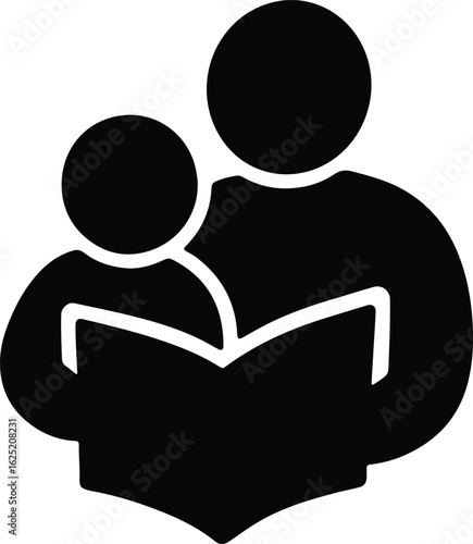 Silhouette parent reads book with child vector illustrator