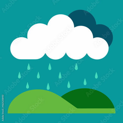 Rainy day over green hills