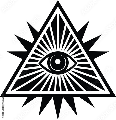 Mysterious All Seeing Eye Symbol Illuminating Triangle new 2025 trendy mandala silhouette in white background