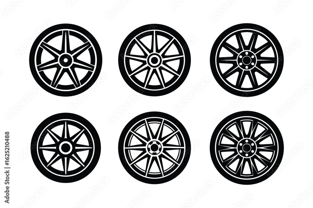 Fototapeta premium A set of car wheel silhouette vector illustration