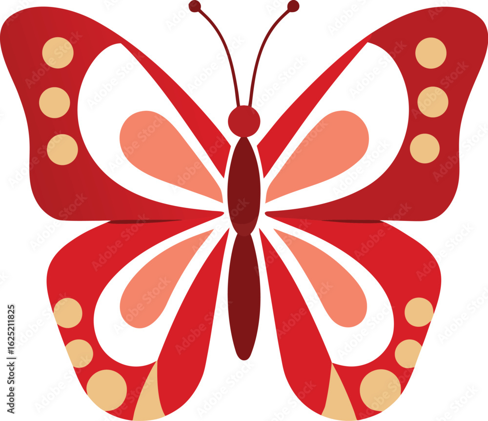 Red and pink butterfly with gold dots, isolated on white background Red and pink butterfly with gold dots, isolated on white background