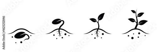 Set of Plant growth line icon collection. Seed germination, planting and seedling symbol.