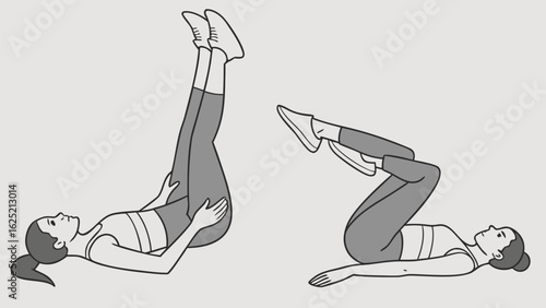 Yoga session with man and woman in plow pose, ready for push-up exercises, vector illustration of healthy routine.