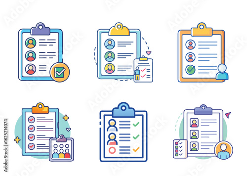 Collection of illustrations representing recruitment process, job application and candidate selection
