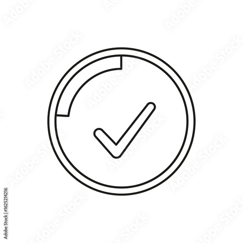 Simple Black and White Circle with Checkmark and Progress Indicator.