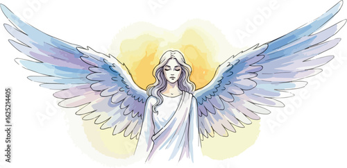 water colour illustration of a Wings angel in isolated on white background