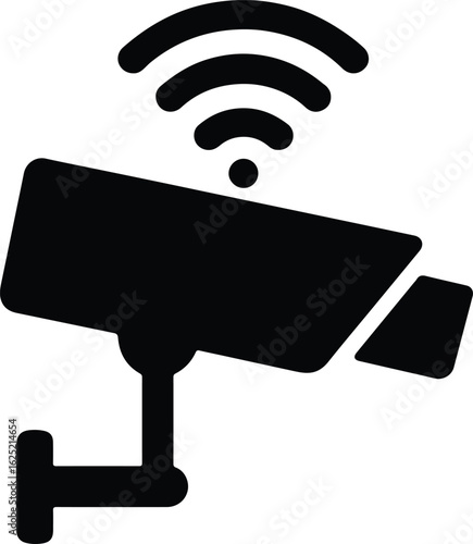 Silhouette surveillance camera with wifi simple security vector illustrator