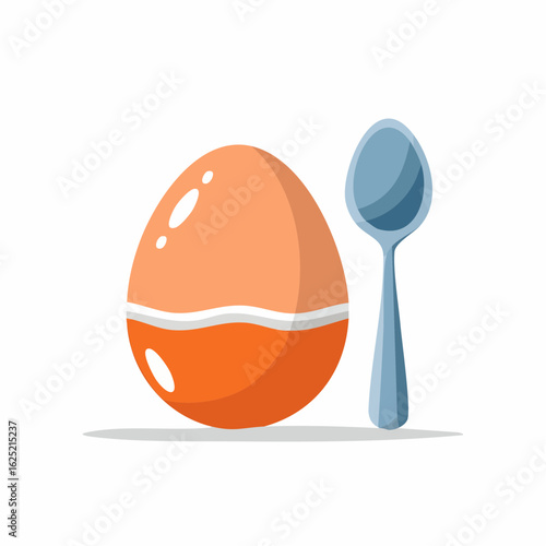 Boiled Orange Egg with Spoon Ready for Breakfast Meal