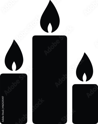 Silhouette three candles burning brightly simple black vector illustrator