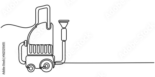 cleaning machine continuous one line drawing, Continuous single line sketch drawing of vacuum cleaner household appliance one line editable stroke vector illustration, One single line drawing. 