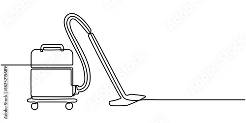 cleaning machine continuous one line drawing, Continuous single line sketch drawing of vacuum cleaner household appliance one line editable stroke vector illustration, One single line drawing. 