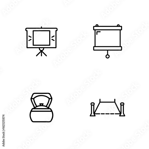 Collection of Event Planning Icons Featuring Presentation Screens and Red Carpet Entrance
