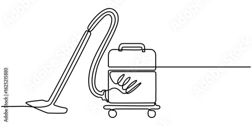 cleaning machine continuous one line drawing, Continuous single line sketch drawing of vacuum cleaner household appliance one line editable stroke vector illustration, One single line drawing. 