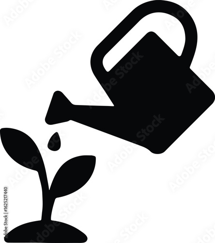 Silhouette watering can nurturing plant growth vector illustrator