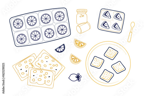 Freshly Prepared Delight: A culinary illustration of various delicious food items, showcasing a vibrant array of culinary delights