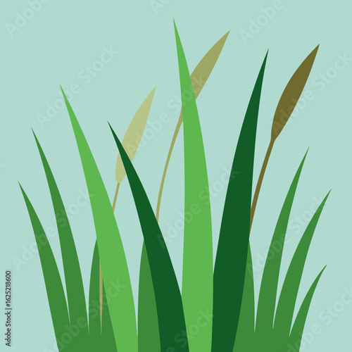 Abstract green grass blades against a light blue background