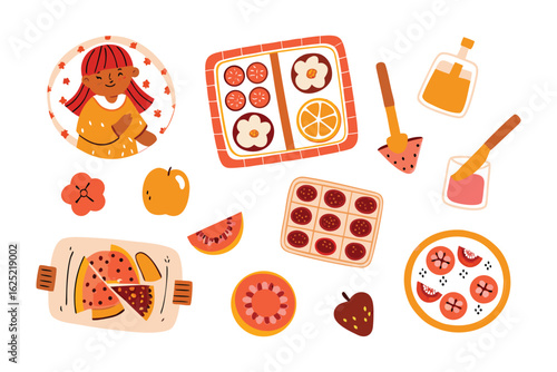 Culinary Artistry: A vibrant, appetizing illustration features an assortment of culinary delights, with an emphasis on fresh, colorful ingredients that epitomize the joy of cooking.