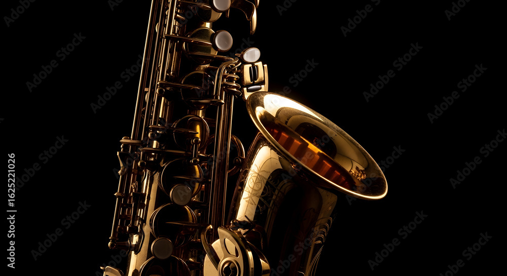 Obraz premium Golden Saxophone Musical Instrument Close Up Studio Shot
