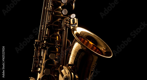 Golden Saxophone Musical Instrument Close Up Studio Shot