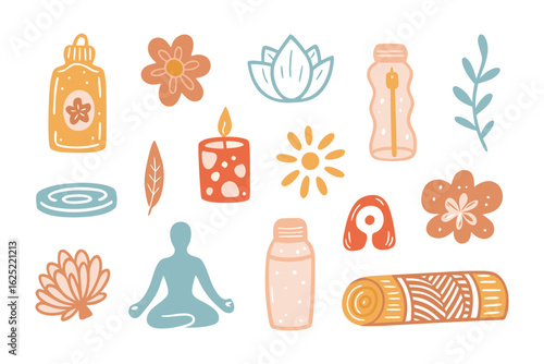 Mindful Essentials: A collection of serene, hand-drawn illustrations, centered around the practice of mindfulness and meditation, embodying the serenity of yoga, spiritual growth, and relaxation.