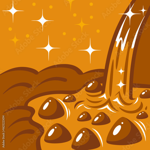 Chocolate sauce pouring over molten cake with shiny texture  