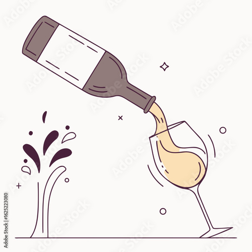 Wine bottle pouring into glass with splash illustration  