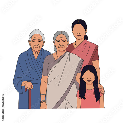 Four generations of women standing together portrait