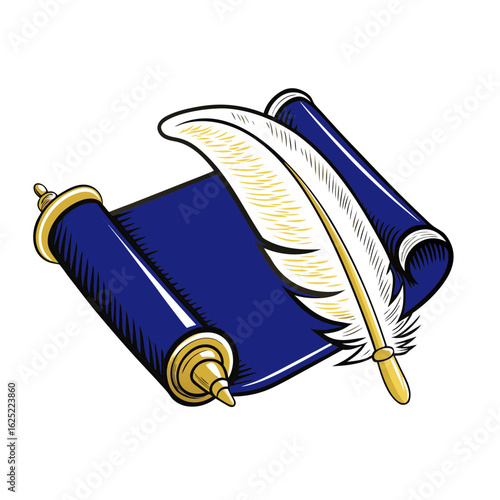 Scroll with Quill Feather Symbolizing Yom Kippur Traditions for Religious Blogs, Cultural Education, Spiritual Awareness, and Jewish Holidays