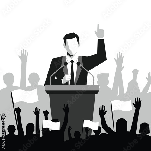 Political leader addresses enthusiastic crowd during campaign rally inspiring hope and unity