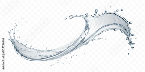 realistic 3d smooth liquid clean water splash in curve style isolated on transparent background