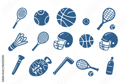 Sport Equipment Icons: A collection of various sports equipment icons is presented in a visually cohesive manner. Each icon is carefully crafted to represent a specific sport.