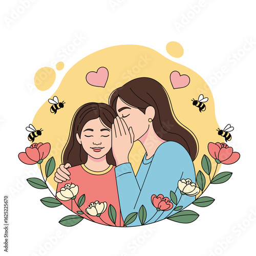 A gentle whisper shared between mother and daughter surrounded by blooms