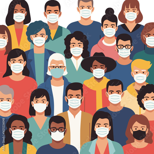 Diverse crowd wearing face masks during public health crisis