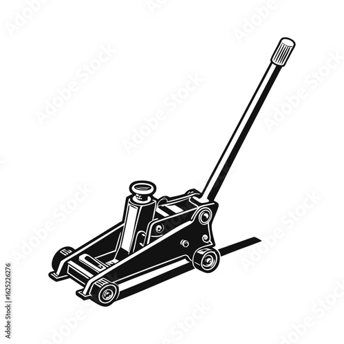 Vector Illustration of Hydraulic Floor Jack Tool – Black and White Car Lifting Equipment for Garage, Vehicle Repair, and Workshop Use