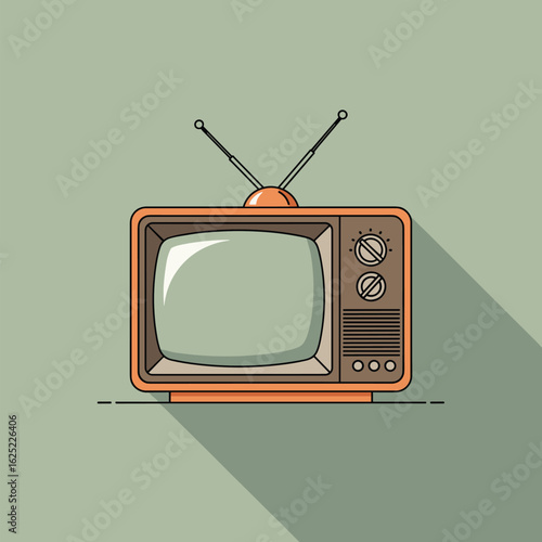 Retro television set with antenna and shadow on pastel background