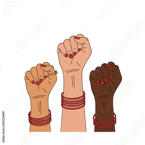Women’s solidarity and empowerment through raising fists in unity against oppression