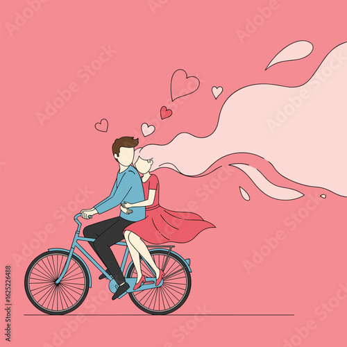 Couple enjoying romantic bicycle ride together on valentine's day