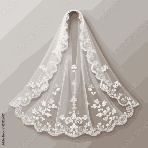 Elegant lace wedding veil with floral design on soft background  