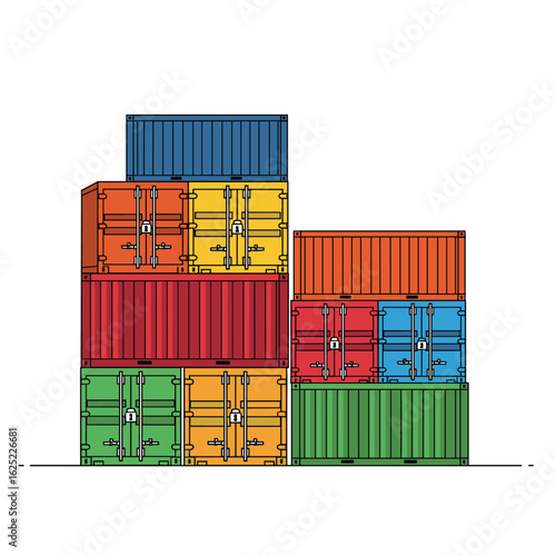 Colorful stacked shipping containers for global trade logistics and transportation needs