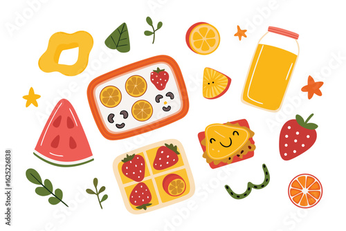 Healthy and Delicious: An enticing arrangement of fresh fruits, a wholesome sandwich, and a vibrant juice create a healthy and delicious meal, perfect for a refreshing and nourishing experience. 